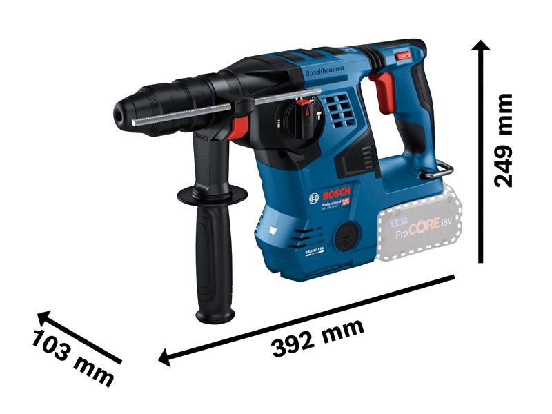 Akumulatorsko vrtalno kladivo Bosch s sistemom SDS plus GBH 18V-28 CF, 18V, 3.3J, 3.4kg, 0611921002